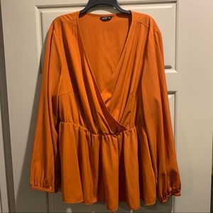 Burnt Orange Faux Wrap Blouse